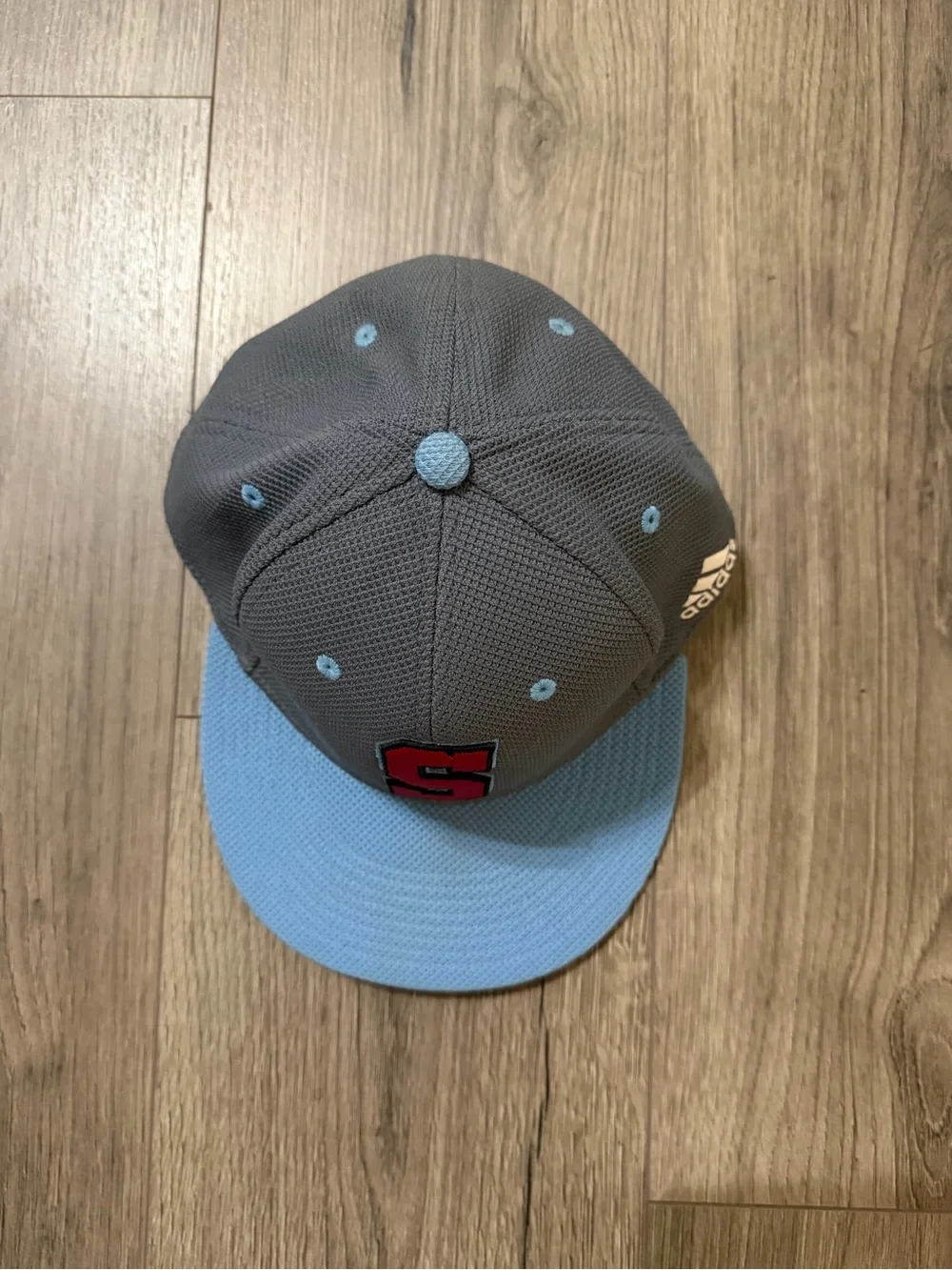adidas Gray and Light Blue Snapback Hat with Red 'S' Patch